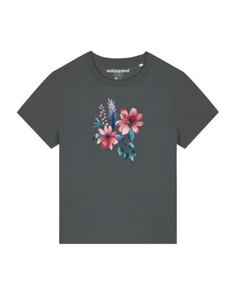 watapparel watapparel T-Shirt Frauen Blume in Wasserfarbe 02, Anthracite, – Produktbild 1 von 3