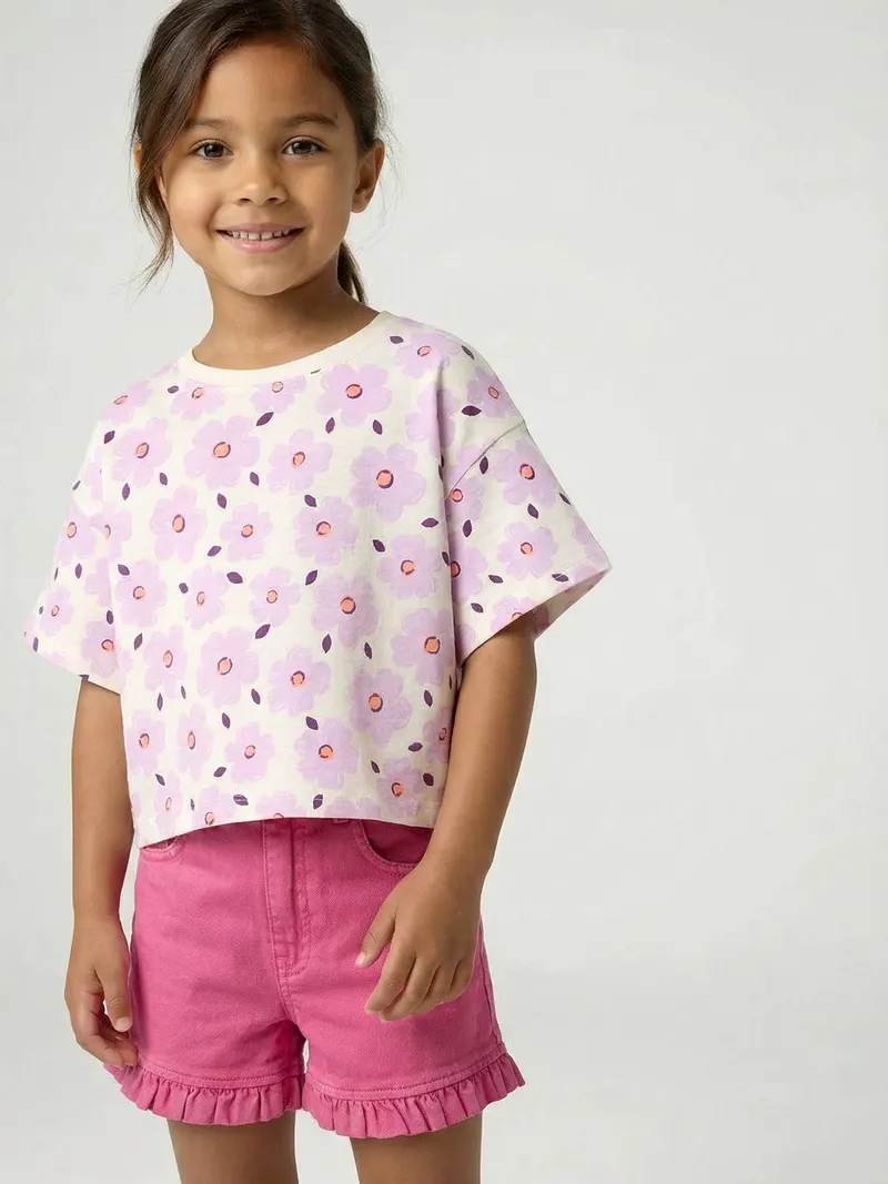 Vertbaudet Mädchen T-Shirt in Cropped-Länge, Wollweiß, – Produktbild 1 von 4