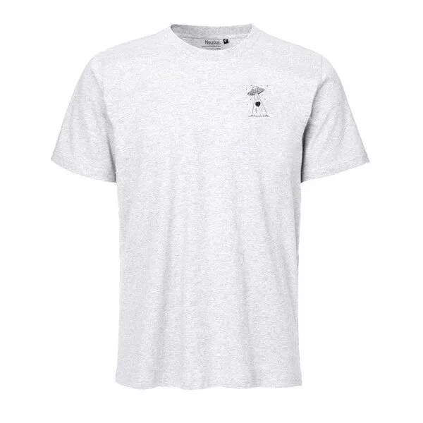 HANDGEDRUCKT HANDGEDRUCKT "Beam it up" Unisex T-Shirt aus reiner Baumwolle (kbA), Ash grey, – Produktbild 2 von 4