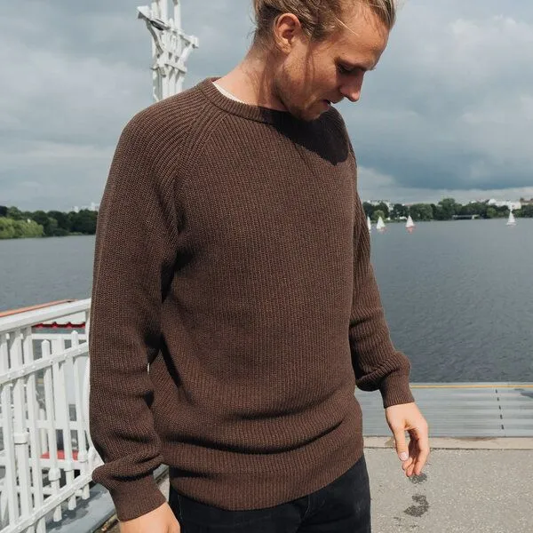 SALZWASSER SALZWASSER RAGO Strickpullover (Herren) aus 100% Bio-Baumwolle (GOTS), Braun-meliert (braun), – Produktbild 3 von 4