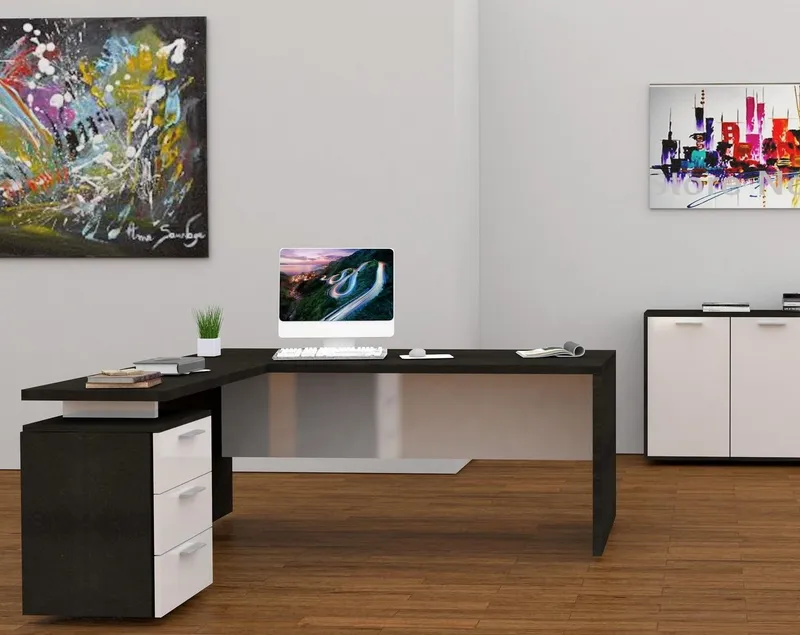 Home affaire Eckschreibtisch New Selina, Schreibtisch, Schubkästen, mit oder ohne Monitoraufsatz, B 180/160 cm, Grau, – Produktbild 1 von 4