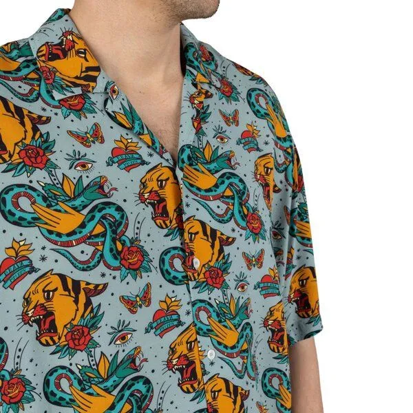 Brava Fabrics Brava Fabrics Kurzarm-Hemd Old School Tattoo Aloha, Mist (blau), – Produktbild 2 von 4