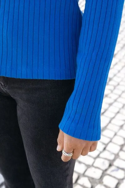 SALZWASSER SOFO – Rib Longsleeve (Damen) aus Bio-Baumwolle (GOTS) von SALZWASSER, Blau, – Produktbild 3 von 4