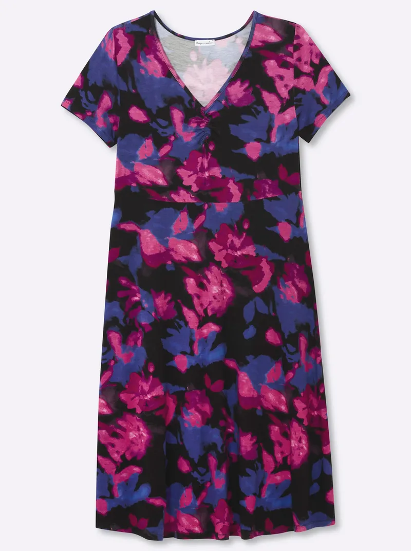 sheego by Joe Browns Jerseykleid, Schwarz-pink-gemustert, – Produktbild 1 von 2