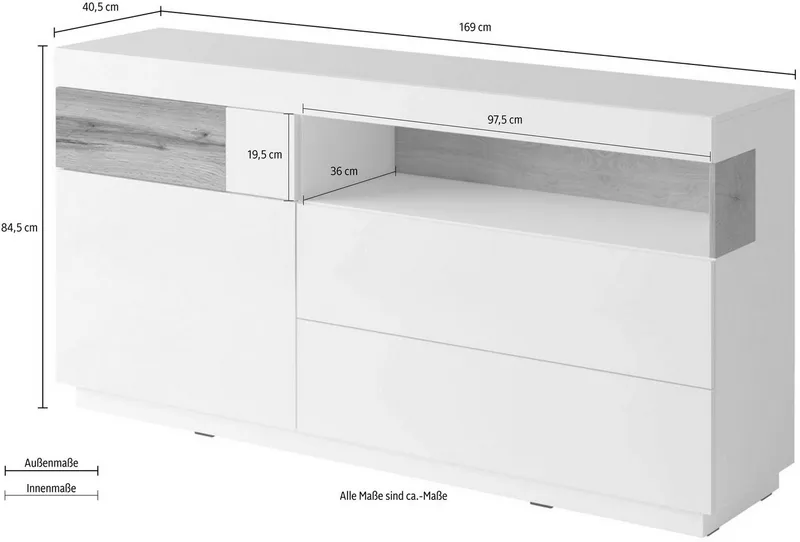 OTTO home Sideboard SILKE, Breite 169 cm, Weiß, – Produktbild 3 von 5