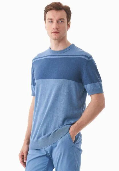 ORGANICATION ORGANICATION Strickshirt aus Bio-Baumwolle, Coronet blue/light navy, – Produktbild 4 von 4