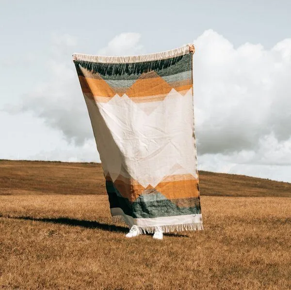 Steppenwolle Steppenwolle Decke 100% Schurwolle mulesingfrei, Türkis/senfgelb - himalaya, – Produktbild 2 von 4
