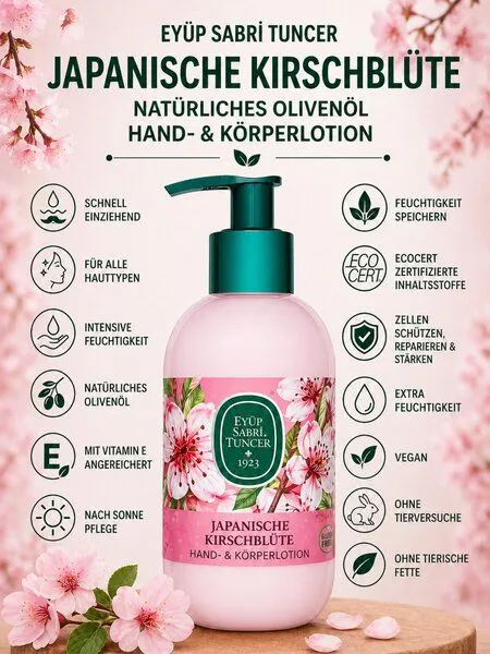Eyüp Sabri Tuncer Eyüp Sabri Tuncer Vegan Hand & Körper Lotion mit Vitamin E Japanische Kirschblüte – Produktbild 2 von 4