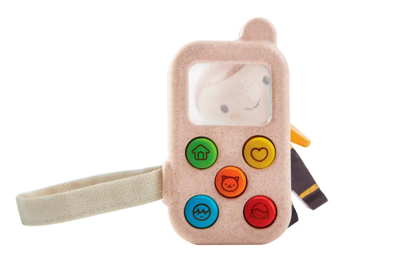 PlanToys PlanToys "Mein erstes Telefon" Kindertelefon aus recyceltem Kautschukholz Maße 1,9 x 6,3 x 11 cm, Natur, mehrfarbig, – Produktbild 4 von 4