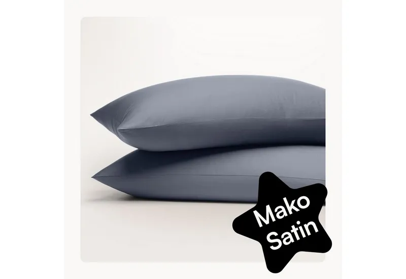 Seralino Kissenbezüge Mako Satin Kissenbezug (100% Bio Baumwolle) weich, hautfreundlich, (2 Stück), Fairtrade/ GOTS zertifizierte uni Kissenhülle mit Reißverschluss, Blau, – Produktbild 1 von 5