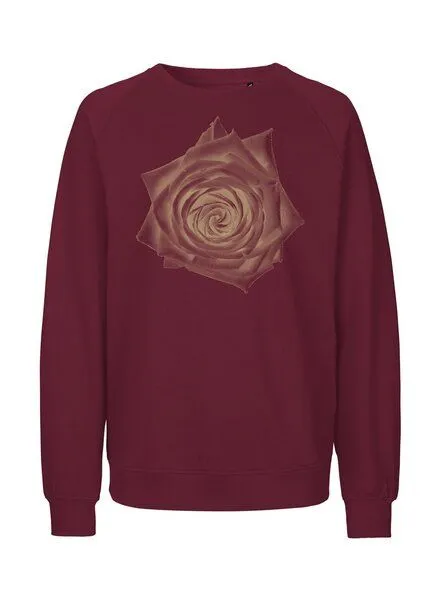 Peaces.bio - handbedruckte Biomode Peaces.bio - handbedruckte Biomode Bio Damen Sweatshirt Loose Fit Rose, Bordeaux, – Produktbild 1 von 3