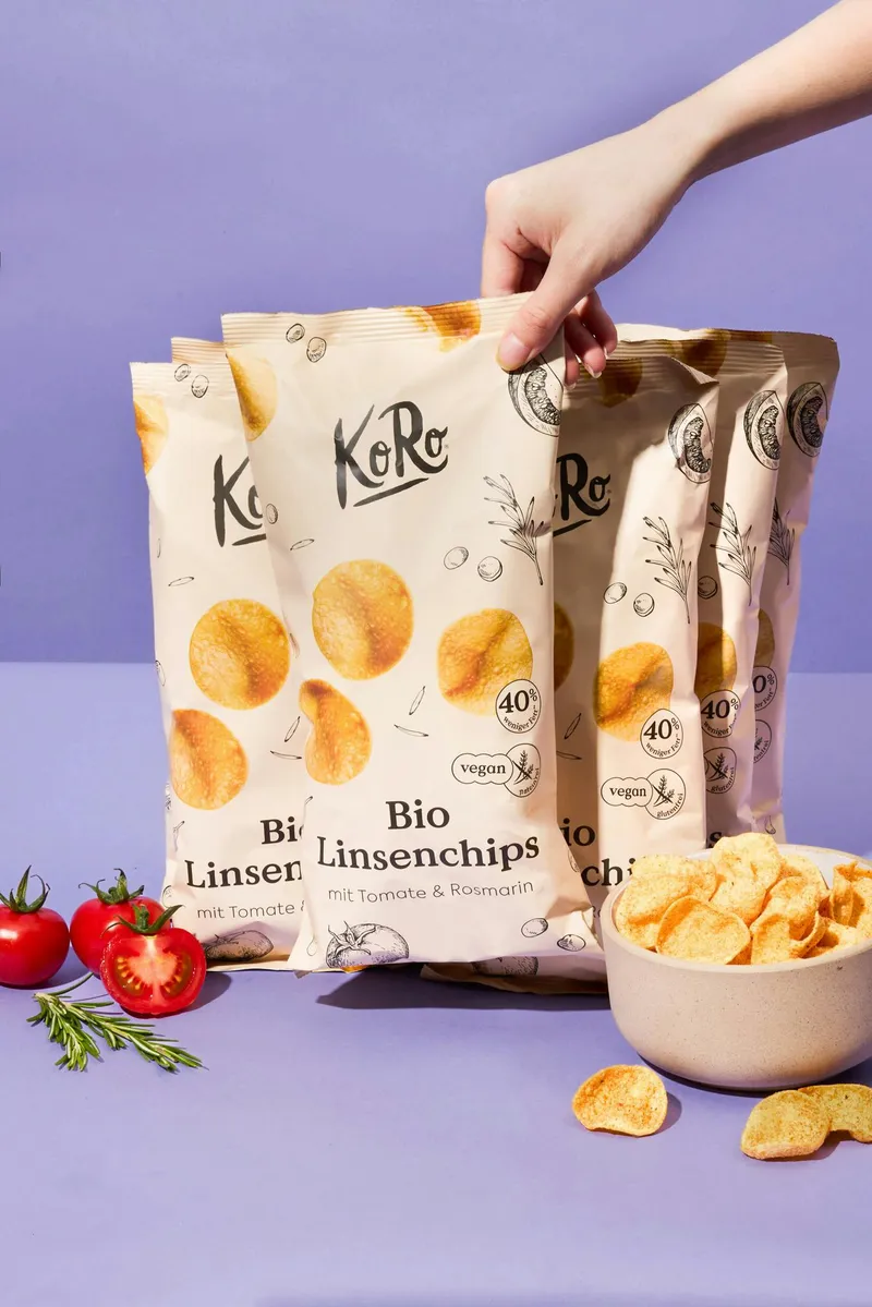 KoRo Bio Linsenchips mit Tomate & Rosmarin 7 x 100 g – Produktbild 3 von 5