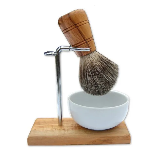 Olivenholz erleben Olivenholz erleben Rasierständer/-Halter KLASSIK aus Olivenholz für Rasierpinsel & Nassrasierer – Produktbild 2 von 7