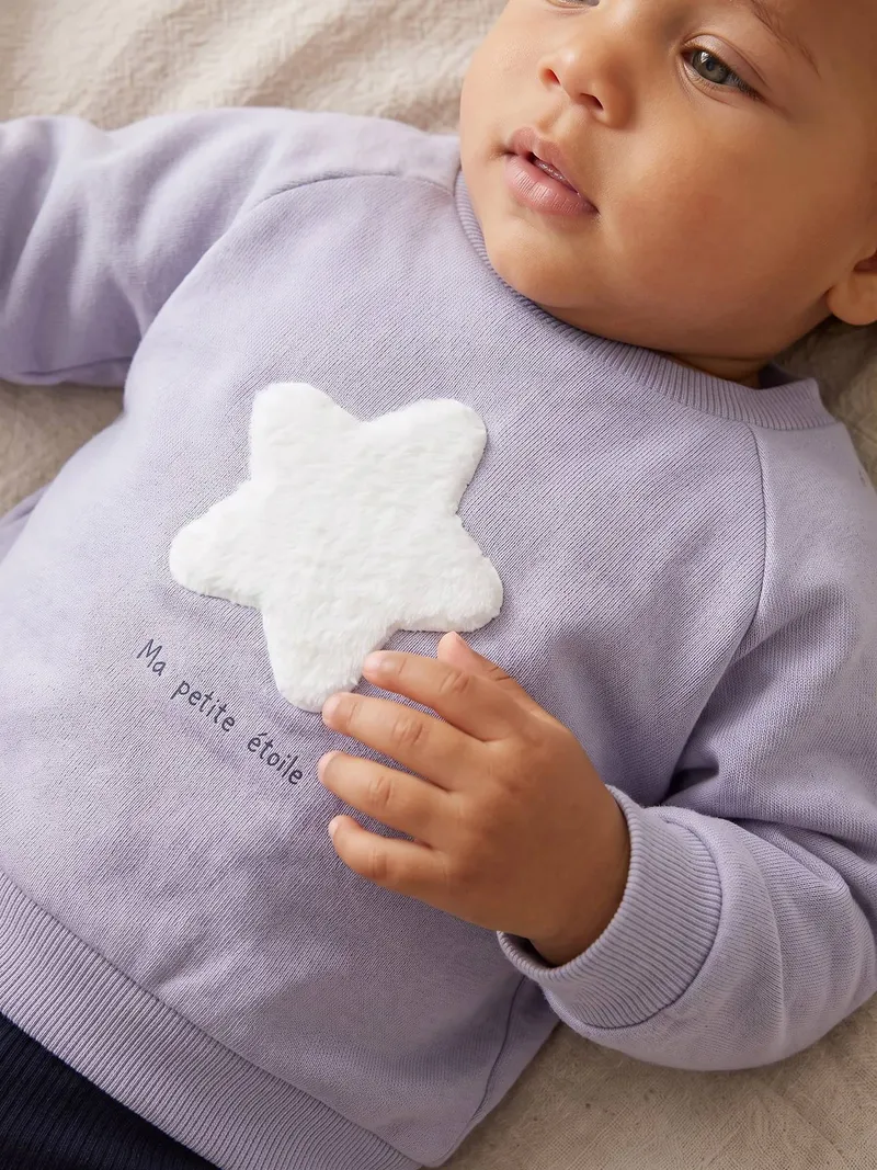 Vertbaudet Vertbaudet Baby Sweatshirt mit Bouclé-Applikation, Himmelblau, – Produktbild 1 von 3
