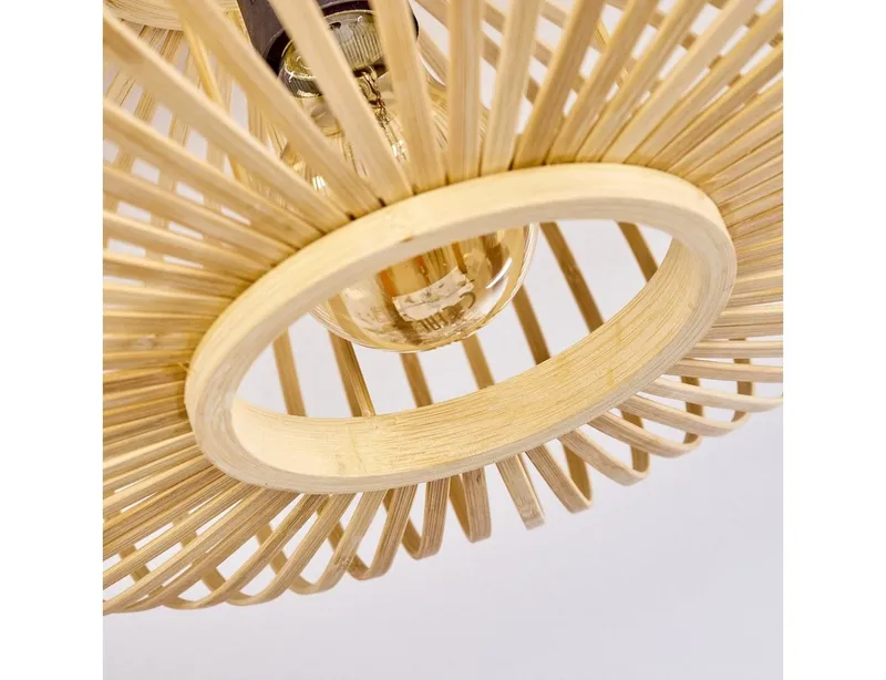 hofstein Deckenleuchte »Aidone« runde Deckenlampe aus Holz/Metall in Natur/Schwarz, ohne Leuchtmittel, Leuchte in Gitter-Optik,Lichteffekten an der Decke, Ø40cm, 1xE27, Beige, – Produktbild 3 von 5