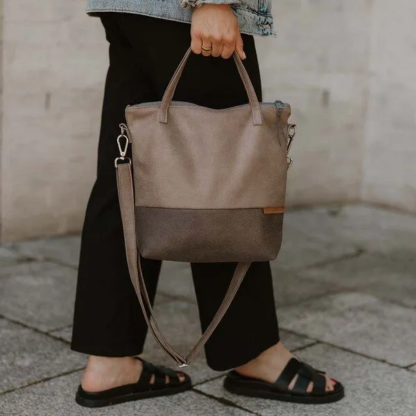 BOWLEANIES TASCHEN BOWLEANIES TASCHEN Mittelgroße Umhängetasche aus Lederfaserstoff, Grau & dunkelgrau, – Produktbild 2 von 4