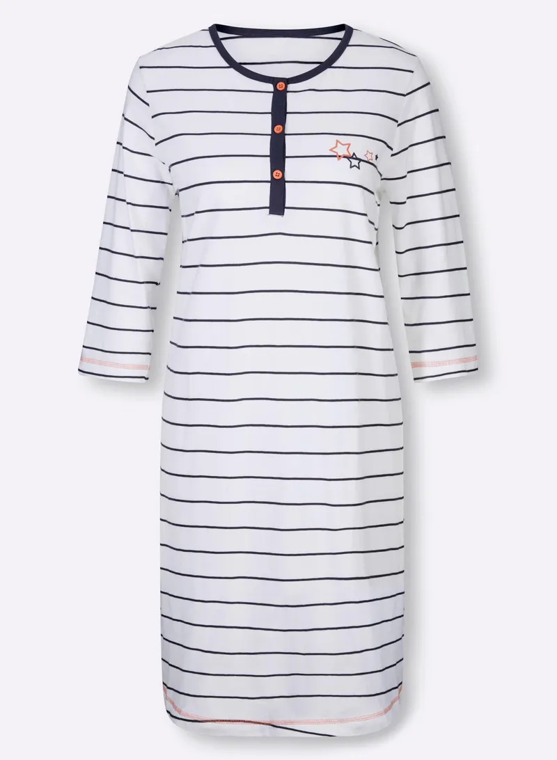wäschepur Sleepshirt weiß-marine-geringelt, Weiß-marine-geringelt, – Produktbild 2 von 2