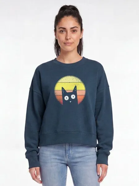 watapparel watapparel Sweatshirt Frauen Sunset Cat, Deep teal, – Produktbild 2 von 2