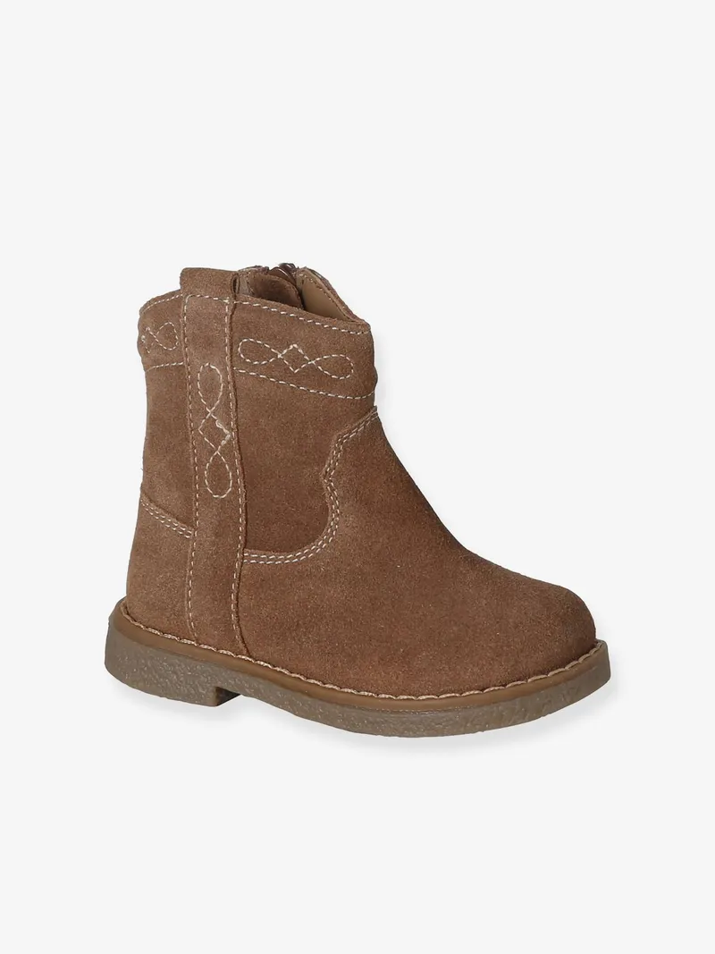 Vertbaudet Vertbaudet Baby Leder-Boots mit Reißverschluss, Braun, – Produktbild 1 von 4