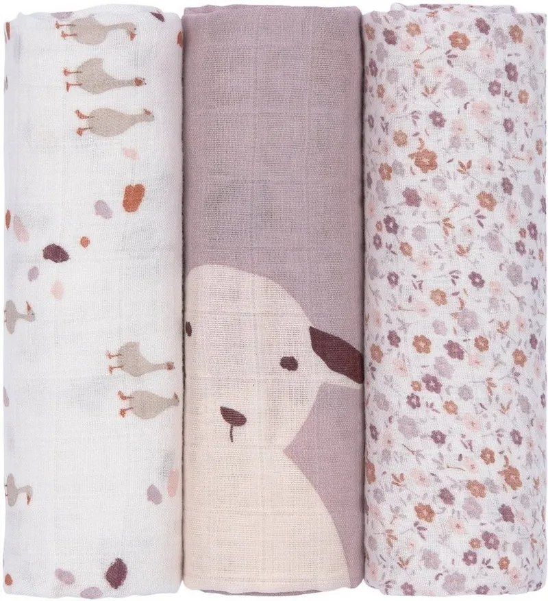 Lässig Lässig Stoffwindeln Tini Farmer, Mulltuch-Set L, Flowers Lilac (Set, 3-St), PETA-approved vegan, Lila|weiß, – Produktbild 2 von 5
