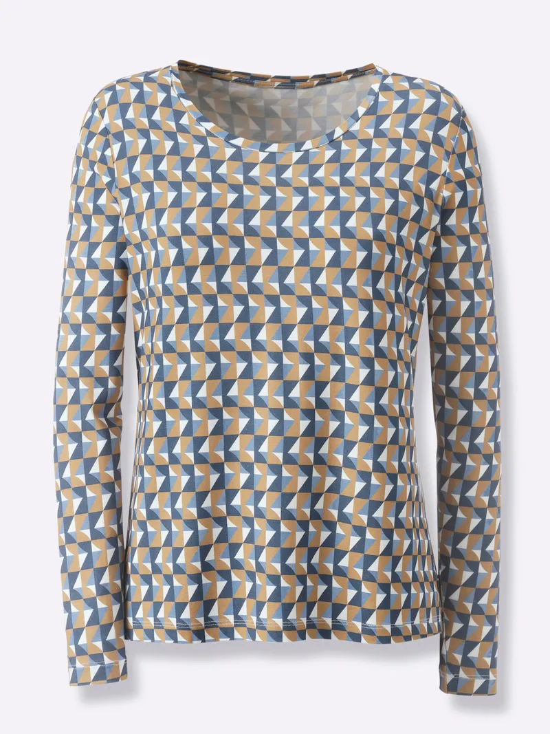 Witt Langarmshirt camel-bleu-bedruckt, Camel-bleu-bedruckt, – Produktbild 1 von 2