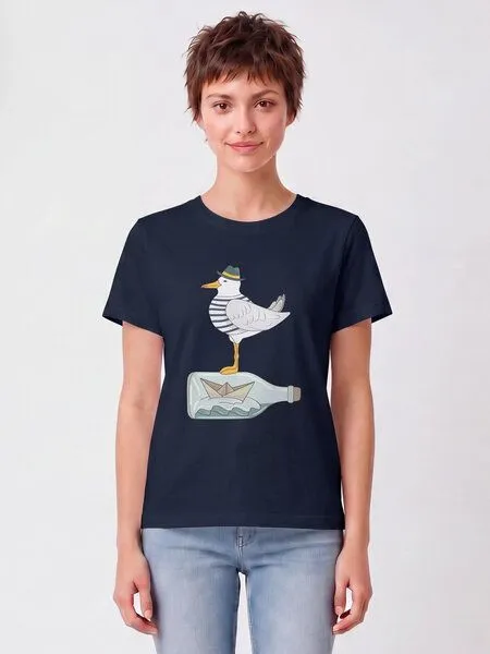 watapparel watapparel T-Shirt Frauen Möwe mit Hut, French navy, – Produktbild 2 von 2