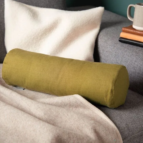 nahtur-design nahtur-design Nackenrolle mit Bezug aus 100% Leinen und Füllung mit Merinowolle oder Dinkelspelz, Grün, – Produktbild 1 von 4