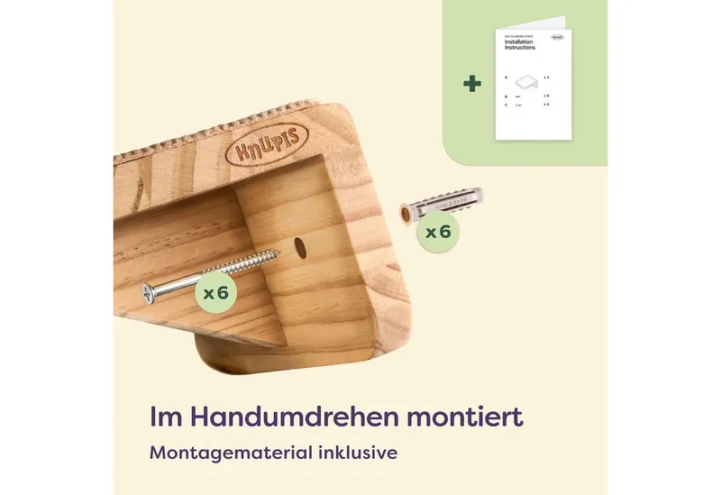 Knupis Kratzbaum Katzen Spiel Kletterwand 3er Set – FSC® Kiefernholz - Katzentreppe, Rutschfestes Vlies - Einfache Montage - Hohe Belastbarkeit bis 30kg, Beige, – Produktbild 5 von 5