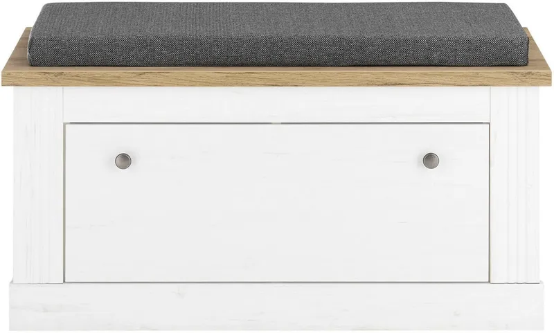 OTTO home Sitzbank Westminster, Schuhbank mit Sitzkissen, Garderobenbank im Landhausstil, Metallgriffe, in 2 Farben erhältlich, Platz für 8 Schuhe, 92 cm breit, Weiß, – Produktbild 3 von 5