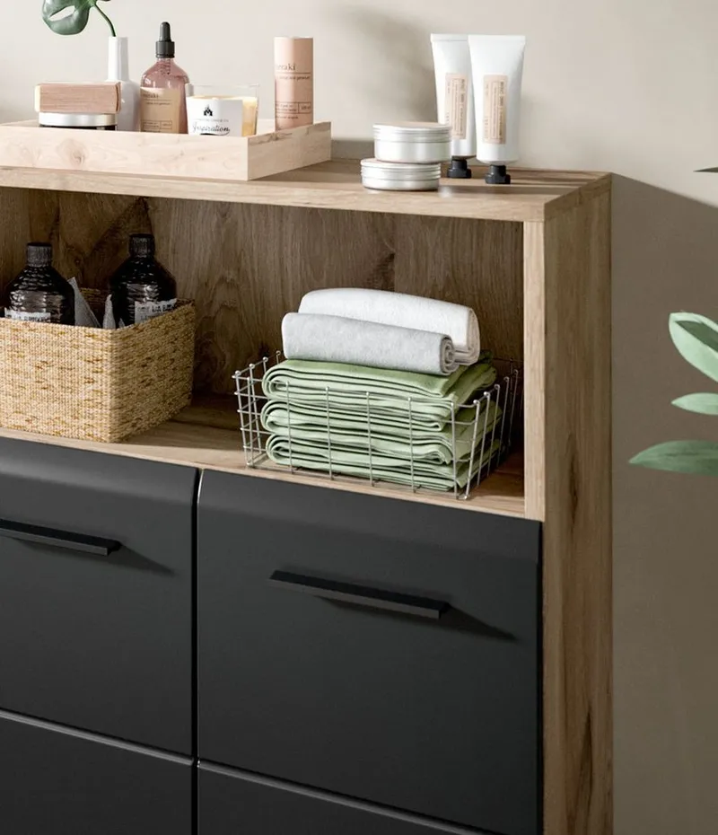 Inn.Furn Badkommode Cover (Spar-Set, 2x Kommode Schwarz und Eiche, 120 x 80 cm), einzeln oder als Doppelkommode, Schwarz, – Produktbild 5 von 5