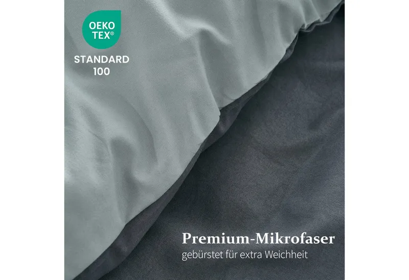 Topfinel Bettwäsche 135x200cm 4 teilig winterbettwäsche mit reißverschluss bügelfrei wärm, satin, 3 teilig, kühlende bettwäsche 200x200 Grau Hellgrau wendebettwäsche boho, Grau, – Produktbild 5 von 5