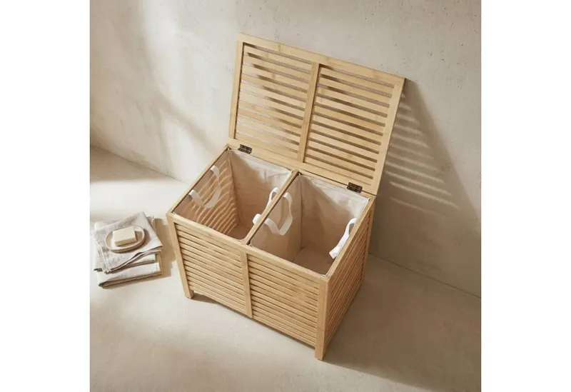 NUXIO Wäschekorb Wäschekorb aus Bambus MOA mit 2 Fächern, 90 l, Beige|braun, – Produktbild 3 von 5