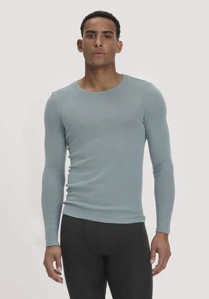hessnatur hessnatur Longsleeve PURE FUNCTION aus Bio-Merinowolle und Seide, Sturmblau, – Produktbild 1 von 4