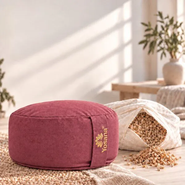 Yosana Yosana Yogakissen rund, Meditationskissen 30x15cm, Aubergine, – Produktbild 7 von 8
