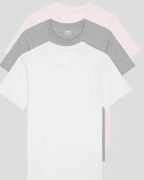 YTWOO YTWOO 3er Pack Basic Unisex T-Shirt aus Bio Baumwolle | viele Farbkombinationen | Fair Trade | Nachhaltig, Weiß-vintageweiß-hellgrau meliert, – Produktbild 1 von 3