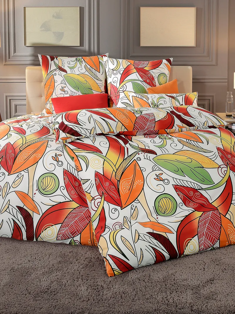 wäschepur Bettwäsche weiß-orange-bedruckt, Weiß-orange-bedruckt, – Produktbild 1 von 1