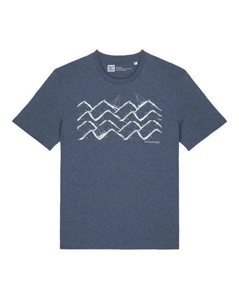 ilovemixtapes ilovemixtapes Unisex T-Shirt mit Waves and Boats Motiv – Nachhaltig, Fair, Vegan, Bio-Baumwolle, Dark heather blue (dunkelblau), – Produktbild 1 von 2