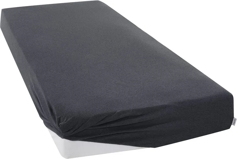 OTTO home Spannbettlaken VALJE in Melange-Optik, hochwertiger Baumwoll-Jersey 130g/m², Jersey, Gummizug: rundum, (1 Stück), Baumwolle, für Matratzen bis 25 cm Höhe, Bettlaken aus Melange-Garn, Grau, – Produktbild 6 von 7