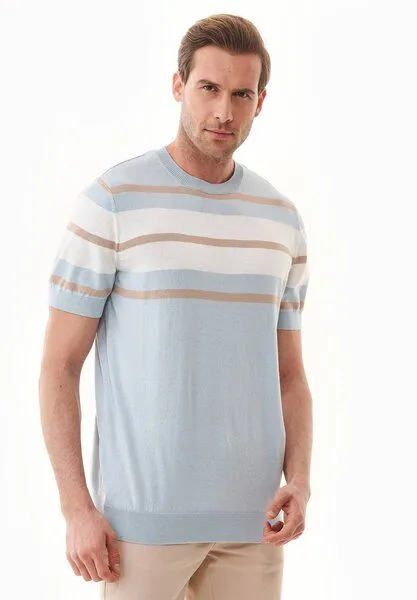 ORGANICATION ORGANICATION Feinstrick-T-Shirt aus Bio-Baumwolle mit Streifen, Blau(blue haze), – Produktbild 1 von 4