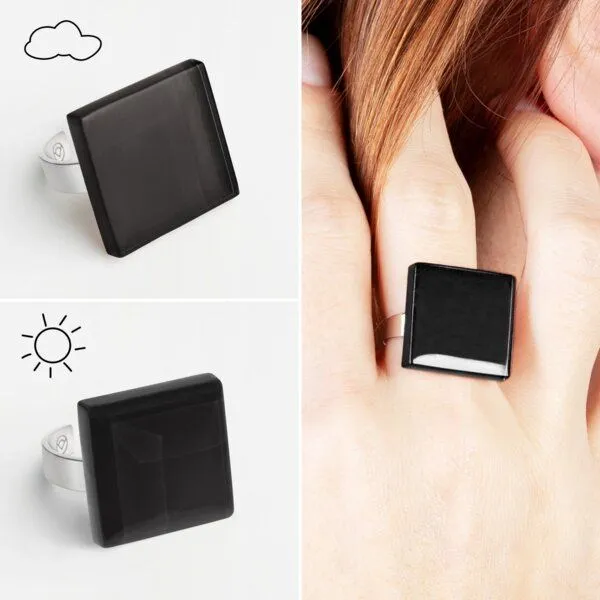ALEXASCHA ALEXASCHA Geometrischer Statement Ring aus Glas PUREFORM, Onyxschwarz, – Produktbild 4 von 4