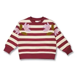 Sense Organics Sense Organics Kinder Sweatshirt in Weinrot-cremeweiß geringelt, Modell DARI – Produktbild 1 von 1