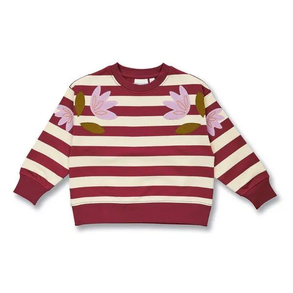Sense Organics Sense Organics Kinder Sweatshirt in Weinrot-cremeweiß geringelt, Modell DARI, Red, – Produktbild 1 von 4
