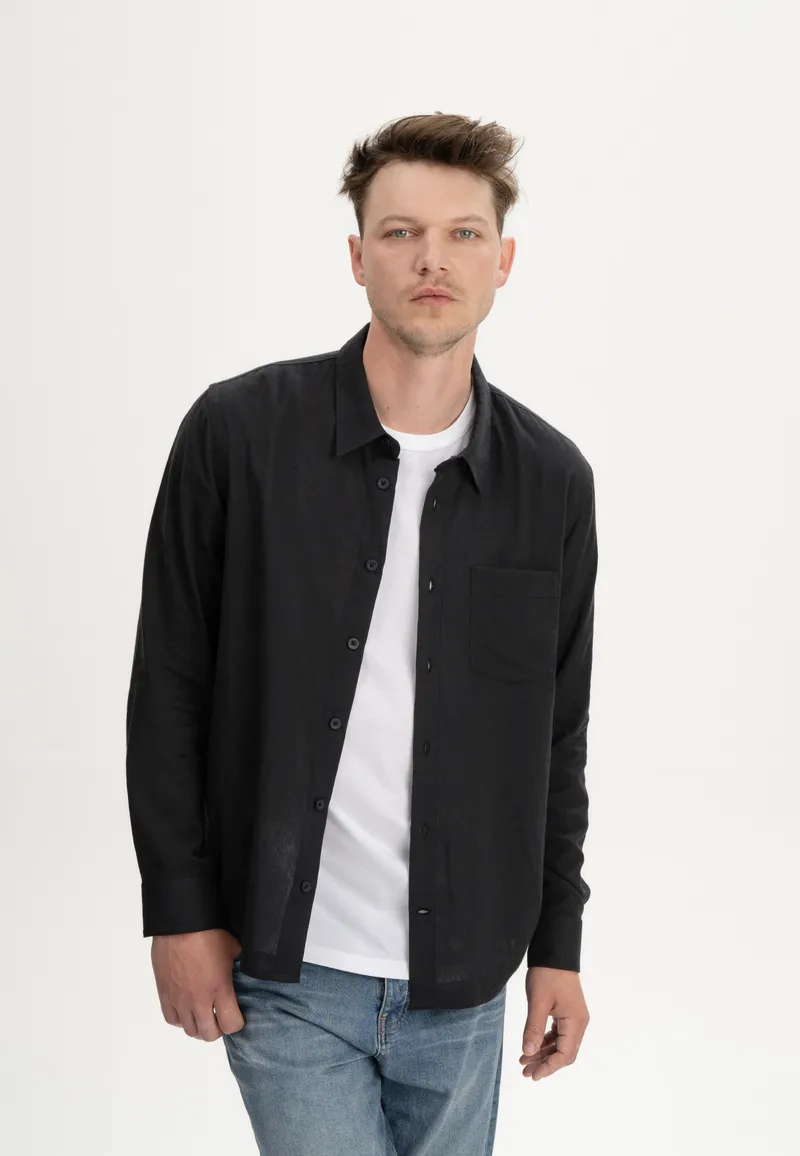 MELA MELA Herren vegan Hemd Ishir Holzkohle Schwarz, Schwarz, – Produktbild 1 von 2