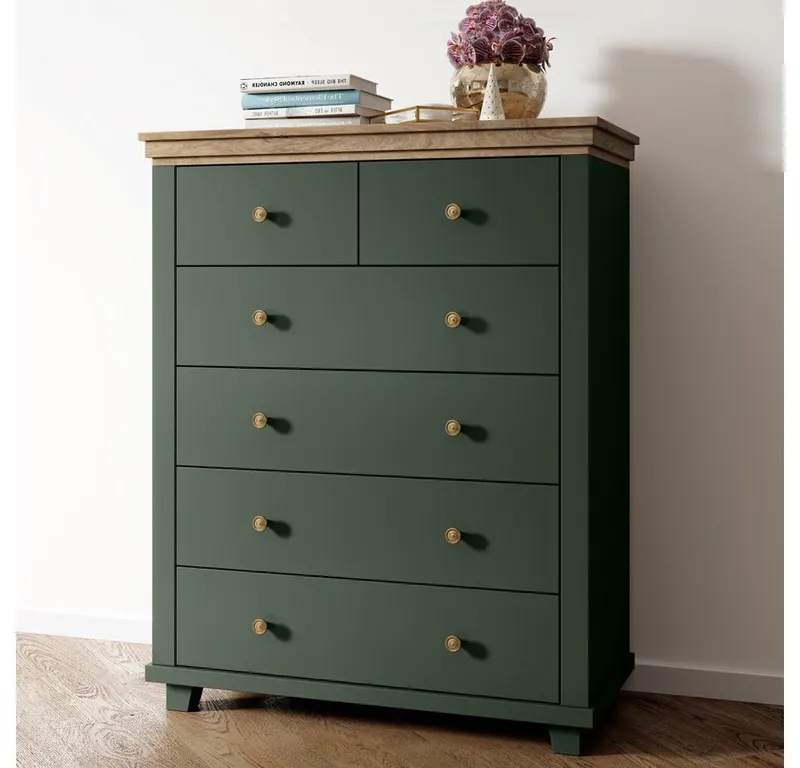 Lomadox Kommode EPSOM-83, Kommode Landhausstil in grün mit Lefkas Eiche Nb. 90/112,5/42 cm, Grün, – Produktbild 2 von 5