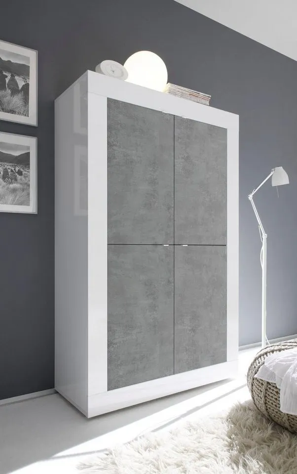 Home affaire Highboard Basic Höhe 162 cm, Breite 102 cm, Kommode 4 Türen, Hochkommode, Metallgriff, moderne Rahmenoptik, viel Stauraum, Farbauswahl, Weiß, – Produktbild 2 von 8