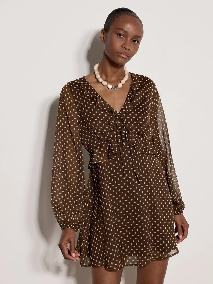 Apricot Apricot Minikleid Mini-Kleid aus Chiffon mit Polka-Dot-Muster und Polka-Dot, Braun, – Produktbild 1 von 4