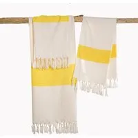 HängemattenGlück HängemattenGlück Hamamtuch/Strandtuch, handgewebt, flauschig, Bio-Baumwolle, GOTS-zertifiziert, 100x180cm, Weiß gelb, – Produktbild 1 von 1