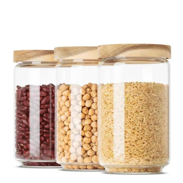 Econovo Econovo Vorratsgläser mit Holzdeckel | 700ml (Set 3-tlg.) | Kollektion Rund – Produktbild 1 von 4