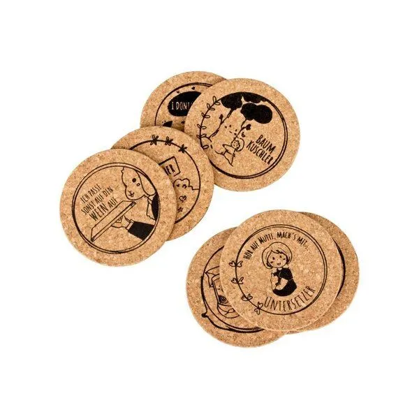 Kork-Deko Kork-Deko Spaßige und lustige Untersetzer aus Kork für Gläser und Tassen | 9er-Set | Ø = 9 cm – Produktbild 2 von 5
