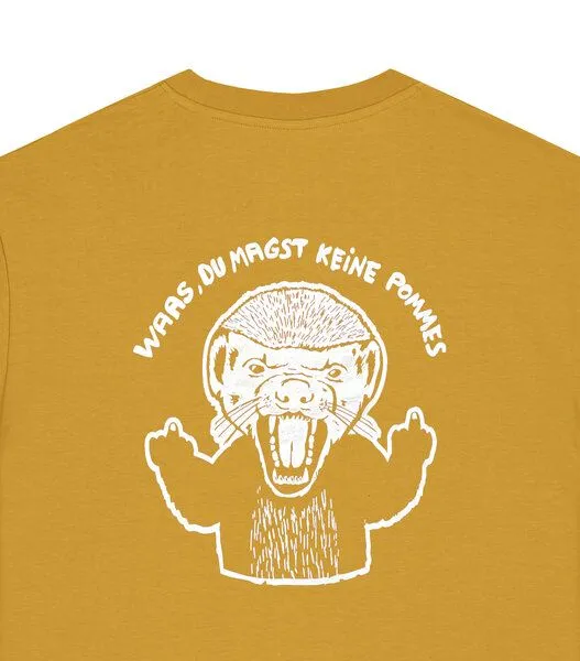 päfjes päfjes Pommes / Honigdachs mag Pommes Frittes - Fair Wear Unisex Männer Bio T-Shirt, Ochre (gelb), – Produktbild 2 von 4